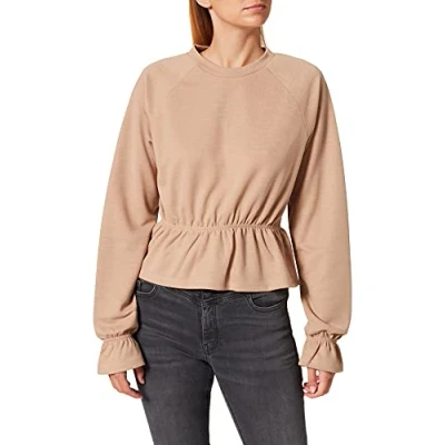 Image of NA KD Flounce Detail Jersey Top, Beige, Large