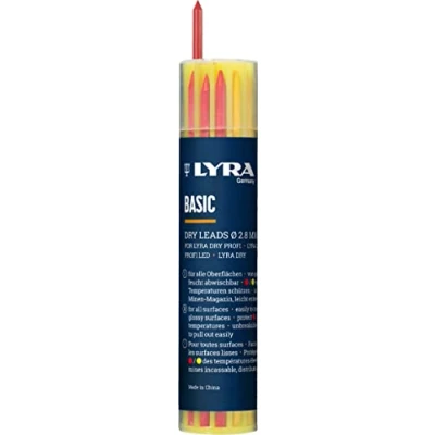Image of Lyra Pencil Leads (Pack of 12) (6X Grey, Yellow, 3X Red) Suitable for All Surfaces Colour Wipe Clean 4499401