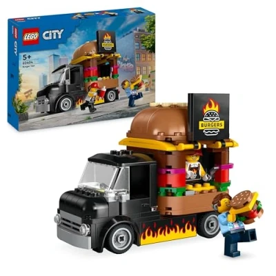 Image of LEGO City Burger Van, Food Truck Toy for 5 Plus Year Old Boys &amp; Girls, Vehicle Building Toys, Kitchen Playset with Vendor Minifigure and Accessories, Imaginative Play Gifts kids 60404