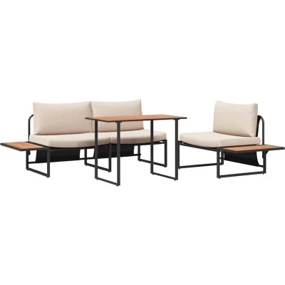 Image of vidaXL 3 Piece Garden Dining Set with Taupe Cushions