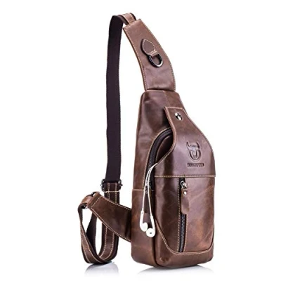 Image of BULLCAPTAIN Men Sling Bag Leather Chest Crossbody Shoulder Bags Backpack Messenger Daypack for Business Casual Sport Hiking Travel