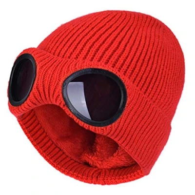Image of XRDSS Unisex Goggle Beanie Knitted Winter Chunky Hat (Red)