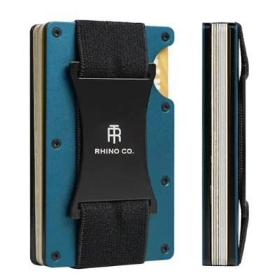 Image of RHINO CO. Minimalist Metal Wallet RFID Blocking Credit Card Holder with Cash Strap Slim, Secure, Small and Stylish (Colbolt Blue)