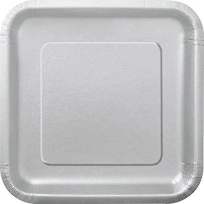 Image of Silver Square Paper Dessert Plates (17cm) 16 Count Elegant &amp; Sturdy Party Tableware for Appetizers, Cakes and More