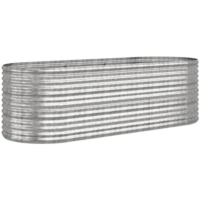 Image of vidaXL Garden Raised Bed in Silver Heavy Duty Powder Coated Steel with Interior Brackets Large Capacity for Plants, Vegetables, Herbs Elegant Oval Design Outdoor Use