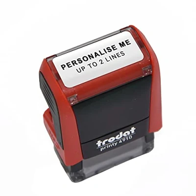 Image of Trodat Red Printy 4910 Personalised Custom Office, Business and Teacher Stamp Allows Up to 2 Lines of Text Impression Size 24 x 7 mm Self Inking with 5 Ink Pad Colours Choose from