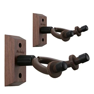 Image of Neboic 2 Pack Guitar Wall Mount, Hard Wood Hanger, Black Walnut Hook, Accessories for Acoustic Electric Bass Ukulele