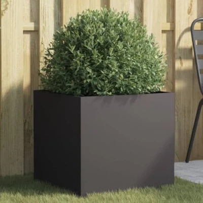 Image of vidaXL Black Planter Rectangular, Cold Rolled Steel, 49x47x46 cm, Sturdy &amp; Decorative for Gardens/Patios