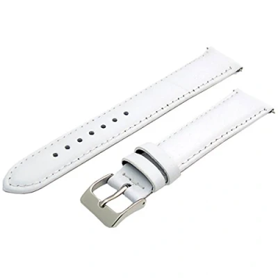 Image of White Leather Watch Strap Band Chrome (Silver Colour) Buckle (22mm)