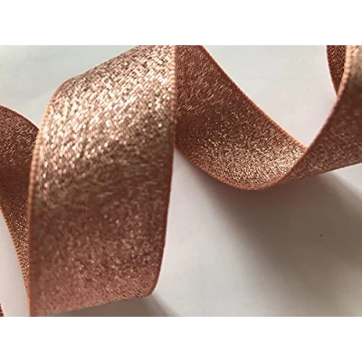 Image of Rose Gold Berisfords Metallic Lame Ribbon Glitz Copper Sparkle (25mm)