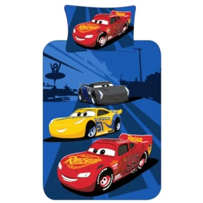 Image of Disney Cars Lightning McQueen Single Duvet Cover Bedding Set Officially Licensed Kids Bedding, Reversible, Soft and Durable Blue Cover, Includes Pillowcase