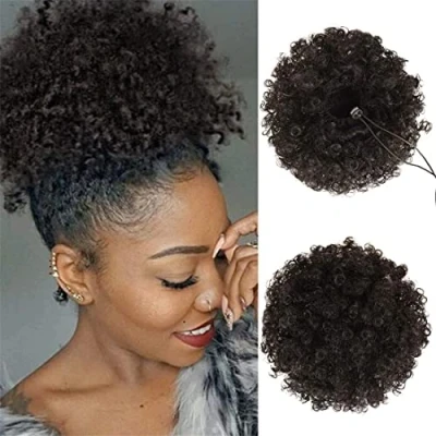 Image of Afro Puff Drawstring Ponytail Curly Bun Extensions Short Kinky Hairpieces Updo hair for Black Women (2#)