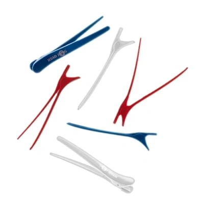 Image of Head Jog Klip Itz 6 Pack Hair Sectioning Clips With Strong Grip. Professional No Crease Duckbill For &amp; Styling. Suitable All Lengths Types (Red, White Blue Set)