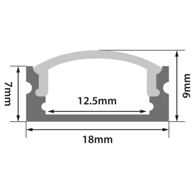 Image of Black Aluminium LED Tape Profile Channel Diffuser Short Crown 2m