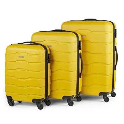 Image of VonHaus Suitcase Set, Mustard 3pc Lightweight Wheeled Luggage, ABS Plastic Carry On or Check in Travel Case, Durable Hard Shell w/ 4 Spinner Wheels, Built Lock &amp; Handle, Small/Medium/Large Holdall