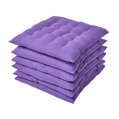 Image of HOMESCAPES Purple Seat Pads for Dining Chair, Set of 6 100% Cotton Chair with Straps, 40x40 cm