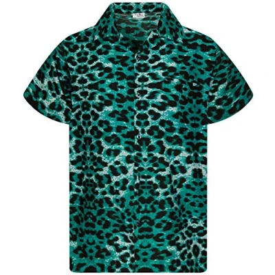 Image of King Kameha Funky Hawaiian Shirt Kids Boys, Shortsleeve, Print Leopard, DarkGreen Black, 2