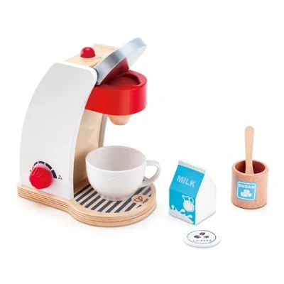Image of Hape International E3146 My Coffee Machine Wooden Kitchen Accessories Toy, Single, Multicolor