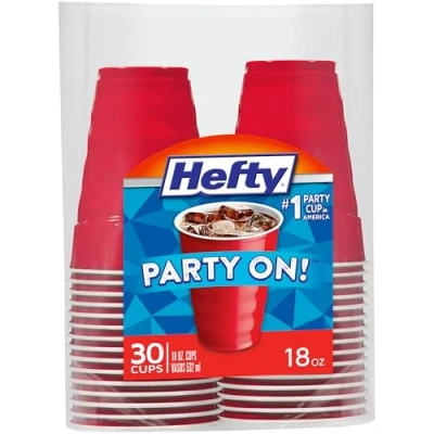 Image of Hefty Party On Disposable Plastic Cups, Red, 18 Ounce, 30 Count
