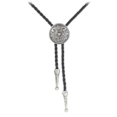Image of antianzhizhuang Round Bolo Tie Necklace Western Vintage Cowboy Leather Necktie Sweater Chain American