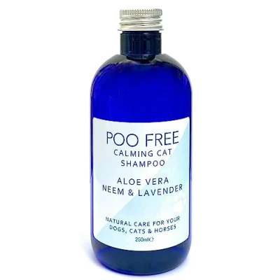 Image of POO FREE Calming Shampoo for Cats 99% Natural Aloe Vera, Neem, Lavender. Sulfate/Parabens Free. Cleans, Soothes, Relieves Itchy Skin. pH Balanced, Concentrated. 250ml