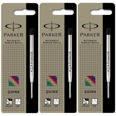 Image of PARKER REFILL x 3 BALLPOINT FINE BLACK QUINK ORIGINAL
