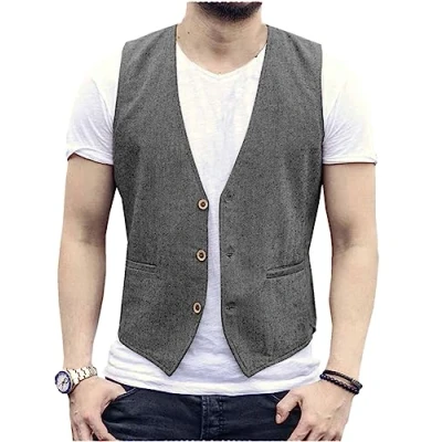 Image of AeoTeokey Men&#039;s Summer Linen Vest Suit Casual Regular Fit, gray, M