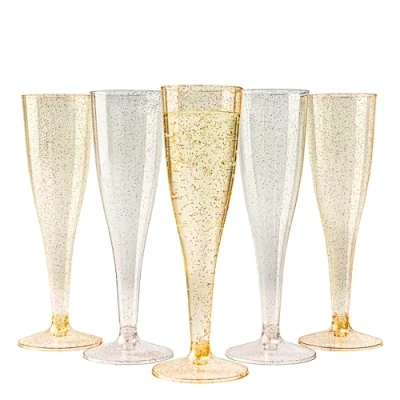 Image of MATANA 240 Premium Elegant Plastic Champagne Flutes, 133ml Gold &amp; Silver Glitter Toasting Glasses for Cocktails, Dessert Reusable Prosecco Weddings, Birthdays Parties