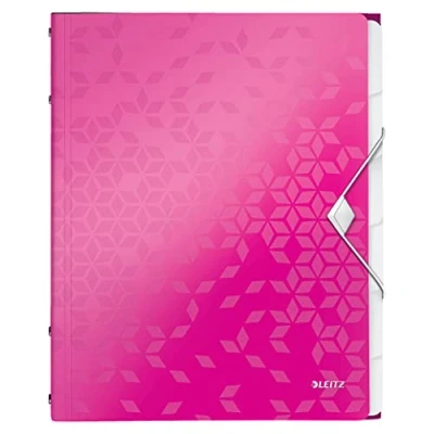 Image of Leitz A4 Divider Book, Holds Up to 200 Sheets, Integrated Index with 6 Compartments, Elastic Closure, Metallic Pink, WOW Range, 46330023