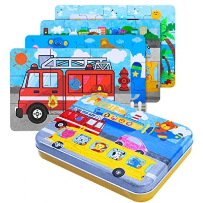 Image of BBLIKE Jigsaw Puzzles Toy in a Box for Kids, Pack of 4 with Varying Degree Difficulty Educational Learning Tool Best Birthday Present Boys Girls (Transportation Series)