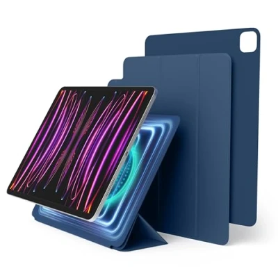 Image of elago Magnetic Folio case Compatible with iPad Pro 12.9 inch 6th, 5th, 4th Generation Back plate can be attached to metal materials, Apple Pencil and elago’s (Blue)