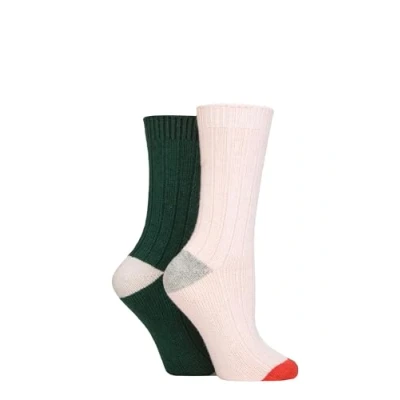 Image of Women&#039;s 2 Pair Caroline Gardner Cashmere and Merino Wool Blend Socks Pink / Green 4 8