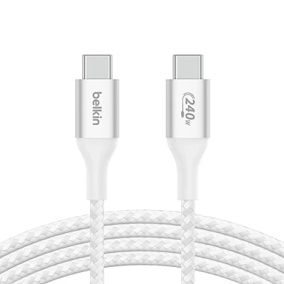 Image of Belkin BoostCharge USB C to Power charger cable, IF certified fast charging cable with 240W Delivery for iPhone 16, 15, MacBook, Chromebook, Galaxy, iPad, Pixel &amp; More 1m, white