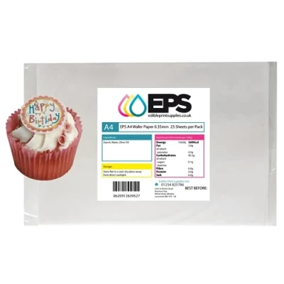 Image of EPS Edible Wafer Potato Starch Paper Pack 25 plain white A4 sheets