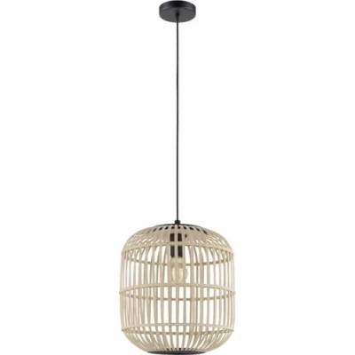 Image of EGLO Bordesley Pendant Light, 1 Bulb Lamp, Vintage, Natural, Boho, Hygge, Steel Light in Black and Wood Natural Colours, Dining Table Living Room Lamp Hanging with E27 Socket,