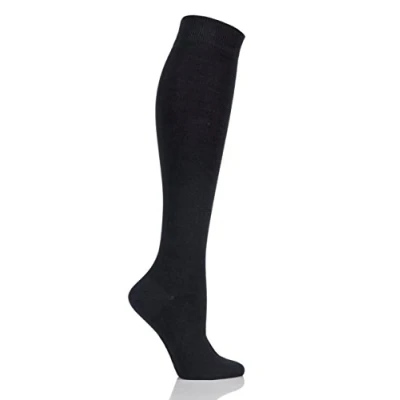 Image of 1 Pair Black Plain Bamboo Knee High Socks with Comfort Cuff and Smooth Toe Seams Kids Unisex 4 5.5 (13 14 Years) SOCKSHOP