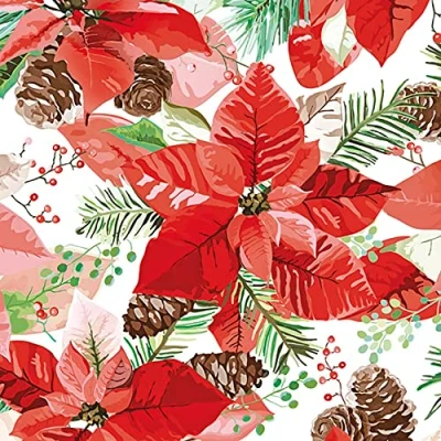 Image of DAISY 3 Ply Xmas Decoupage Tissue Paper Napkins Decorative Christmas Serviettes 33cm x Pack of 20 (Christmas Poinsettia)