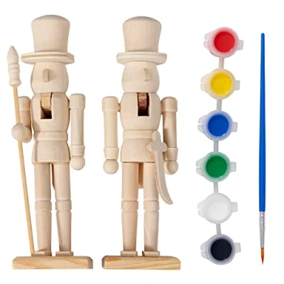 Image of THE TWIDDLERS 2 Christmas Wooden Nutcrackers, Paint Your Own Soldier Set with Stickers, 18cm / 7&quot; DIY Art Creative Gift Toys, Xmas Decoration
