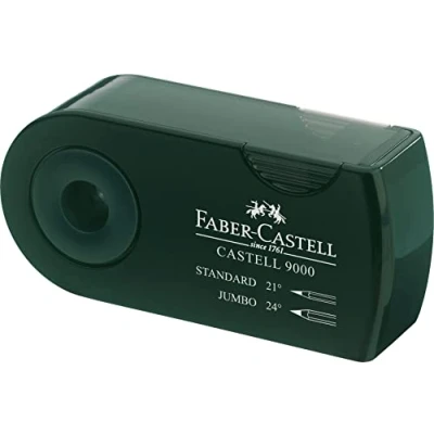Image of Faber Castell Miscellaneous 9000 Twin Sharpening Box, Green, For Art, Craft, Drawing, Sketching, Home, School, University, Colouring