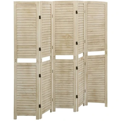 Image of vidaXL 5 Panel Room Divider 175x165 cm Solid Wood Paulownia