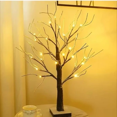 Image of Almineez Christmas Snowy Twig Tree Mini Birch Ornament with Pre Lit 24 Warm White LEDs Battery Operated Tabletop Decoration for Home Party Wedding (60cm/2ft)
