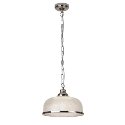 Image of Bistro 1 Light Dome Ceiling Pendant Silver, White, Glass Single, E27