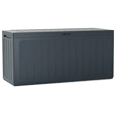 Image of URBNLIVING 280L Vertical Line Wood Design Weatherproof Outdoor Patio Balcony Garden Storage Box Chest Crate (Anthracite)
