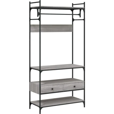 Image of vidaXL Wardrobe with Drawers Closet Organiser in Grey Sonoma, Durable Engineered Wood Metal Frame, Ample Storage Space, Ideal for Bedroom