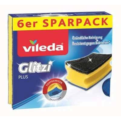 Image of Vileda Glitzi Plus Washing Up Sponge/Thorough, Hygienic and Absorbent (6 pieces)