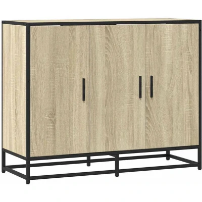 Image of vidaXL sonoma oak sideboard/cabinet 94x35x76 cm engineered wood &amp; metal, modern multi use storage for dining room/kitchen