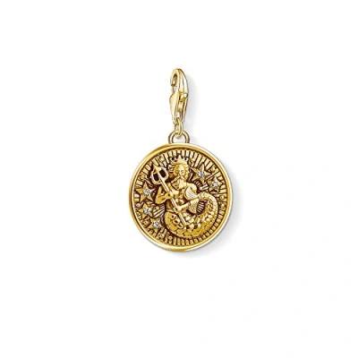 Image of Thomas Sabo Men Women Charm Pendant Zodiac Sign Aquarius Club 925 Sterling Silver 18K Yellow Gold Plating 1650 414 39
