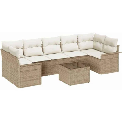 Image of vidaXL 8 Piece Garden Sofa Set with Cushions Beige Poly Rattan