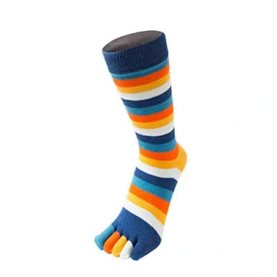 Image of TOETOE Men, Women Essential/Everyday Stretchy Mid Calf Soft Cotton Seamless Stripy Toe Socks, Hygienic, Breathable, UK 4 11 EU 35 46