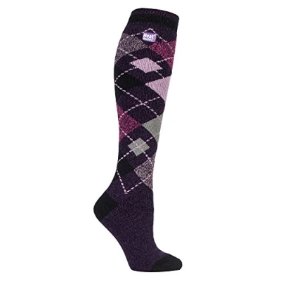 Image of HEAT HOLDERS Lite Ladies Thin Extra Long Knee High 1.6 TOG Patterned Winter Warm Thermal Socks (4 8 UK, Sherwood)